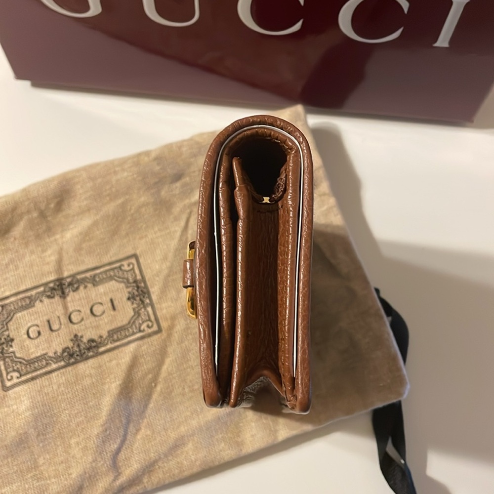 Gucci 1955 blue denim brown leather card holder - Picture 3 of 13